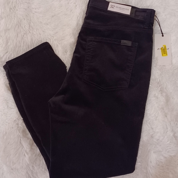 7 for all mankind high waist ankle skinny velvet stretch Jeans Black SZ 32 NWT - Picture 2 of 9